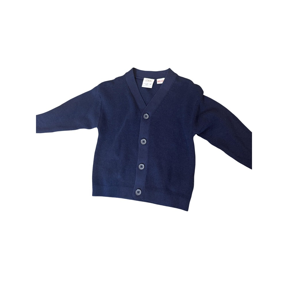 Zara Cardigan Sweater Toddler 1.5 Years Navy Blue Knit V Neck Button Front